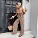 Women's Summer Plaid & Stripe Tie-Front Cami Top With Wide-Leg Pants Set, Casual Two-Piece Outfit Breathable & Lightweight Fabric_ecoleips.com