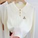 Cozy Bear Print Knit Sweater Women's Casual Long Sleeve Tops Soft Fall Winter Pullover Fashionable Layering Piece_ecoleips.com