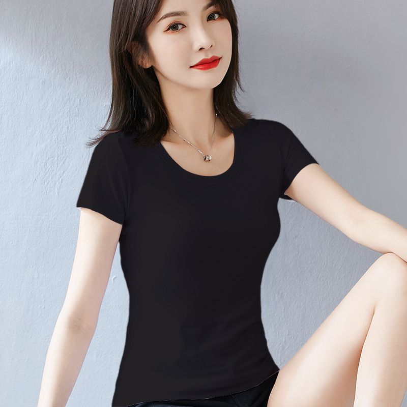 Summer Short Pure White T-shirt Women's Short-sleeved Slim-fitting Crew Neck Spring Clothes New Pure Cotton Top T-shirt Bottoming Shirt_ecoleips.com