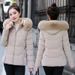 Women's Clothing Women's Winter Short Puffer Jacket With Faux Fur Collar, Slim Fit Warm Coat, 3D Pattern, Multiple Colors & Sizes Slim Fit Warm Coat_ecoleips.com
