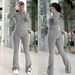 Women's Clothing Stretchy Hooded Zip-Up Jogger Set - High Waist Lounge Pants & Cropped Top - Soft Polyester Spandex Blend - Streetwear Casual Outfit_ecoleips.com