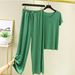 Audday Fashion Ice Silk For Women Summer Thin New Style Elegant Sports Casual Wide-Leg Pants Short Sleeve Two-Piece Set Trendy_ecoleips.com
