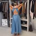 New Arrival Elegant Commute Backless Sleeveless Tie Waist Denim Dress Women Fashion Denim Dress For Office_ecoleips.com