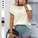 Crochet Lace Short Sleeve Summer Knit Top For Women, Y2K Retro Round Neck Blouse, Breathable Casual Chic_ecoleips.com