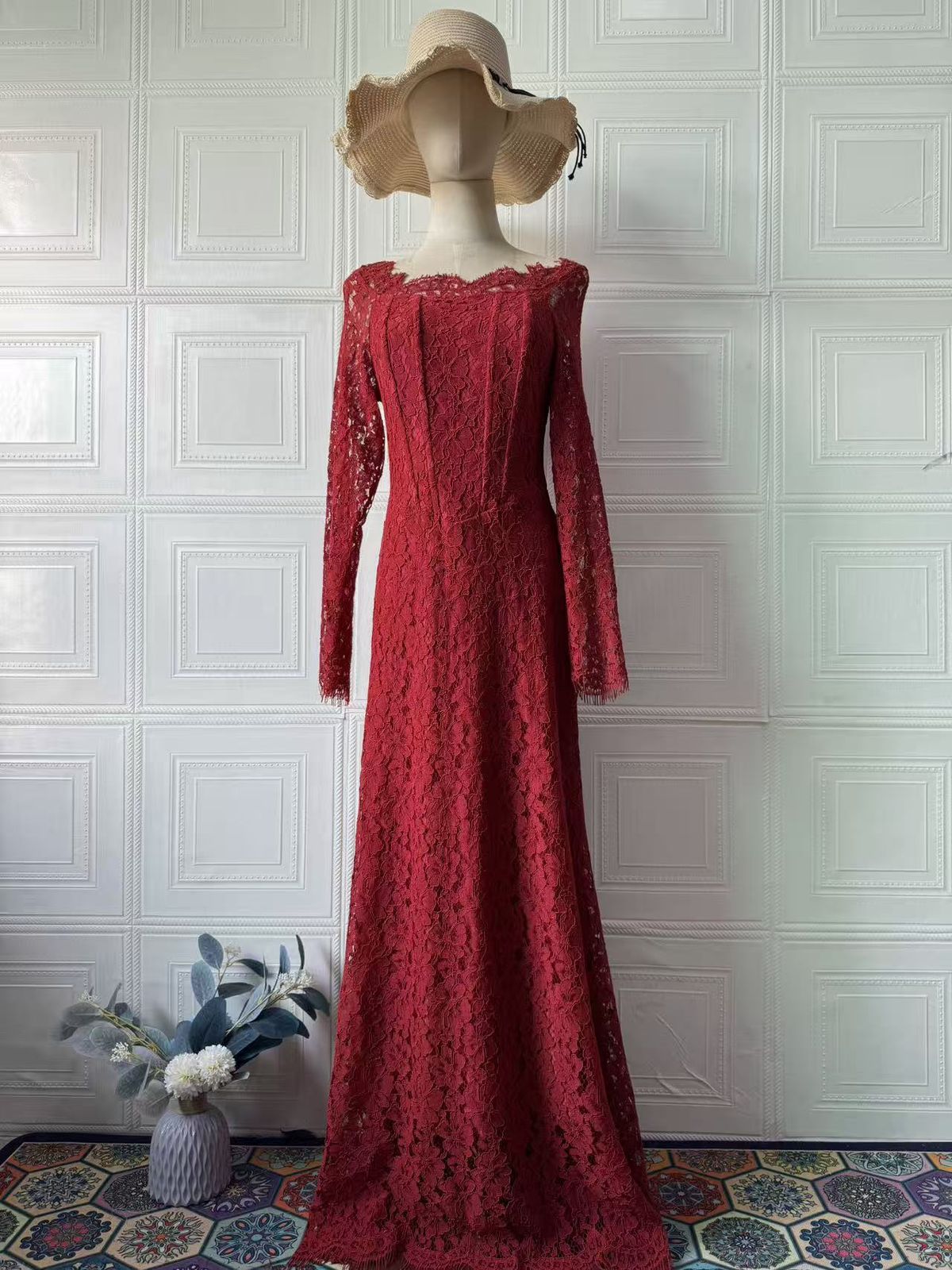 Women's Mermaid Dress Long Sleeved Maxi Lace European American Style Retro Autumn Clothing/Dress_ecoleips.com
