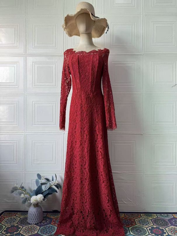 Women's Mermaid Dress Long Sleeved Maxi Lace European American Style Retro Autumn Clothing/Dress_ecoleips.com