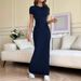 Women's Clothing Spring And Summer Solid Color Temperament Slim Short Sleeved Dress_ecoleips.com