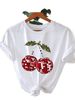 European And American Cross-border Foreign Trade Clothing, Cherry Pattern Round-neck Printed Women's Short-sleeve_ecoleips.com