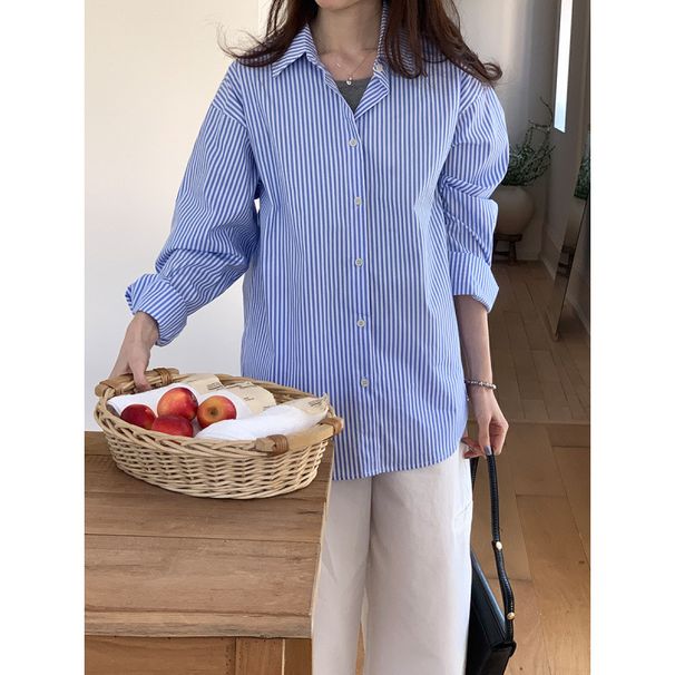 Women's Casual Long-Sleeved Checkered Shirt, Autumn Loose-Fitting Collar Cardigan Wholesale_ecoleips.com