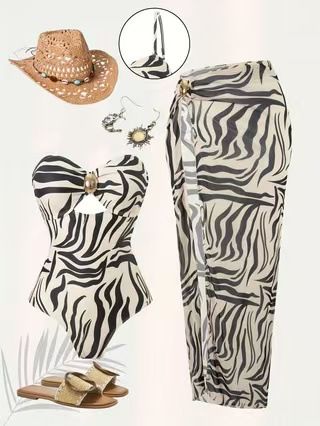 Sexy Two Piece Set With One Piece Swimsuit And Long Dress Women's Clothing Swimwear_ecoleips.com