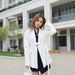 Cross-border Loose-fitting Design Niche Wide-shoulder Tie-detailed Mid-length Drapey White Blazer For Women, Black_ecoleips.com