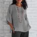 Verve New Women's Fashion Three-Quarter Sleeve Round Neck Cotton Linen Shirt Loose Top_ecoleips.com