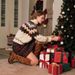 Festive Contrast Color Christmas Sweater For Women – Cozy Knit Pullover With Holiday Cheer (XS-XL, Apricot/Navy Blue)_ecoleips.com