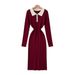 Women's Slim Fit Color Blocked Half Zip Polo Collar Knit Dress Long Sleeve Sweater Dress Export Quality_ecoleips.com