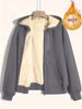 Women's Clothing Fleece Hooded Zip-Up Jacket - Soft & Warm Winter Coat, Casual Loose Fit, 3D Embroidery, Stylish Outerwear For Daily Commute_ecoleips.com