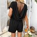Diyun 2025 Spring Summer European And American Bohemian Casual Solid Color Sexy Hollow Out Short Sleeve_ecoleips.com