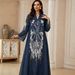NC209 Beaded Long Robe V Neck Slimming Dress Luxury Loose Fit Fashion Evening Gown Jalabiya for Women_ecoleips.com