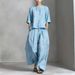 Women’s Casual Linen Shirt & Pants Set – Breathable Cotton Two-Piece Outfit For Spring & Summer_ecoleips.com