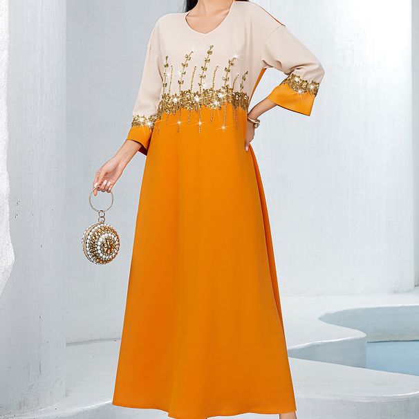 Ba5138 Orange Double-Tone Elegant A-Line Skirt Banquet Long Dress For Women_ecoleips.com