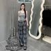 Women's Summer Solid Color Sleeveless Vest Top Trendy Two Piece Set Casual Plaid Wide Leg Pants New Style_ecoleips.com