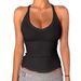 Women's Love Jar Ribbed Sports Vest V Neck Solid Color Top For Sports_ecoleips.com