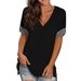 2024 Europe And The United States Spring And Summer Cross-border New Women's Base Shirt Solid Color V-neck Short-sleeve Stitchin_ecoleips.com