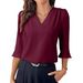 Women's Summer Shirt V Neck Three Quarter Sleeve Office Top American Style Clothing For Women_ecoleips.com