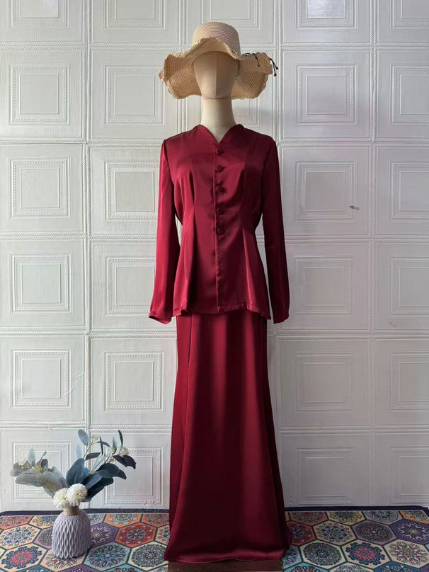 Elegant High-Waist Flowy Midi Dress With Long Sleeves – Women's Tailored Two-Piece Set For Autumn (Wine Red, Dark Brown, Black)_ecoleips.com