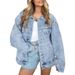 Women's Long Sleeve Denim Jacket Oversized Button Fashion Coat Spring Outerwear For Ladies_ecoleips.com