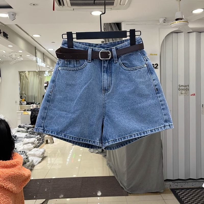 Women's High-Waisted Slimming Denim Shorts Dark Blue 2025 Summer Style Thin Loose Wide Leg A-Line Shorts_ecoleips.com