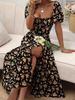 European And American Women's Clothing New Small Fresh Floral Slim Slit European And American Suspender Dress Female_ecoleips.com