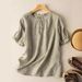Artistic Plus Size Casual Cotton And Linen Short-Sleeved T-Shirt Women's Summer Solid Color All-Match Loose Slimming Des_ecoleips.com