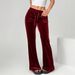 Women's Velvet Flare Pants High-Waisted Bootcut Trousers Stretchy Polyester Spandex Soft Drape Elegant Office Pants for Fall Winter_ecoleips.com