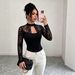 Women's Casual Long Sleeve T-Shirt Top Lace Hollow out Patchwork Design Autumn New Arrival Cross Border for Europe And America_ecoleips.com