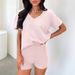 Women's V-Neck Short Sleeve & Shorts Lounge Set - Solid Color Casual Outfit Summer Comfort_ecoleips.com