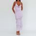 Sexy Deep V Neck 3D Flower Pleated Long Dress Women Spring Solid Slim Ruffle Long Dress Summer Sleeveless Spaghetti Straps Dress_ecoleips.com