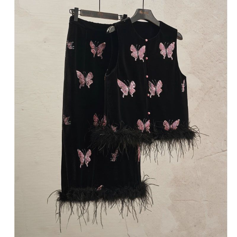 New Chinese-style Black And Pink Butterfly Heavy-duty Furry Vest 2025 New Early Autumn High-end National Style Women's_ecoleips.com