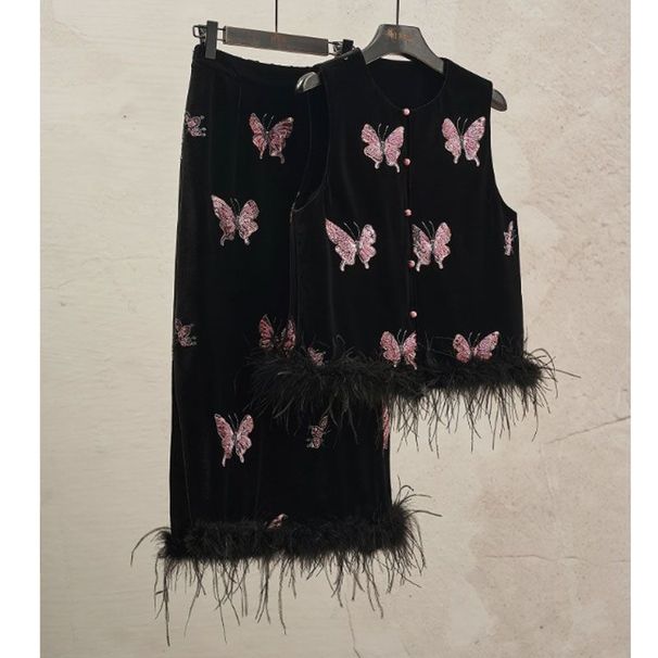 New Chinese-style Black And Pink Butterfly Heavy-duty Furry Vest 2025 New Early Autumn High-end National Style Women's_ecoleips.com