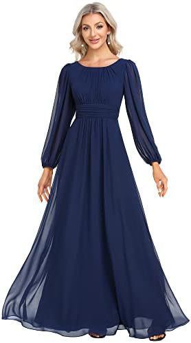 Elegant Chiffon Bridesmaid Dress - Long Sleeve Formal Evening Gown For Women Sexy & Classy Floor-Length Wedding Party Dress_ecoleips.com
