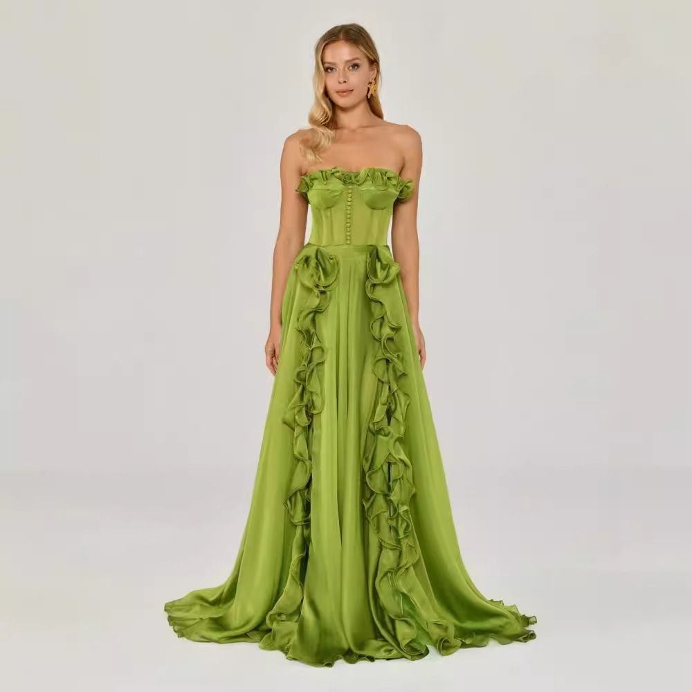 Elegant French Style Women's Evening Gown Slimming A-Line Dress With Pleated Ruffled Waist For Summer New Arrival_ecoleips.com