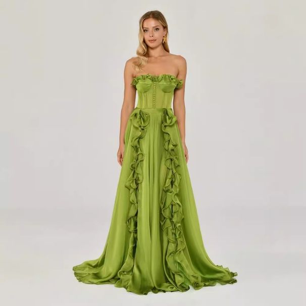 Elegant French Style Women's Evening Gown Slimming A-Line Dress With Pleated Ruffled Waist For Summer New Arrival_ecoleips.com