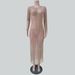 Women's Clothing Sexy Hot Diamond Blouse Mesh Long Sleeve Slit Dress_ecoleips.com