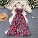 French Style Floral Print Sundress For Women Summer Korean Sleeveless High-Waisted A-Line Slimming Elegant Long Dress_ecoleips.com