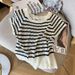 Women's Clothing Women's Summer Striped Top Style Ice Silk Knitwear Short Sleeved Hollowed Out Fashion T-Shirt_ecoleips.com