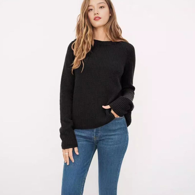 Women's Clothing Raglan Sleeve Knit Sweater - Women's Round Neck Pullover For Fall & Winter (Soft Acrylic Blend)_ecoleips.com
