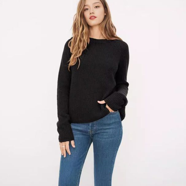 Women's Clothing Raglan Sleeve Knit Sweater - Women's Round Neck Pullover For Fall & Winter (Soft Acrylic Blend)_ecoleips.com