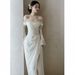 Women's Clothing Off The Shoulder Light Wedding Dress Slimming Silhouette Short Train Lace Bridal Gown For Leaving The House And Welcoming Guests_ecoleips.com