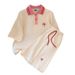 Korean Style Plus Size Two Piece Set For Women Loose Fit Trendy Embroidered Polo Shirt And Shorts Casual Fashion Sportswear_ecoleips.com