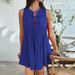 Women Elegant Solid Color Tie Waist Pleated Sleeveless Mini Dress Casual Dating Wear_ecoleips.com