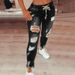 Women's Clothing Elastic Waist Women's Jeans High Waist Ripped Small Feet Lace Up Trousers_ecoleips.com